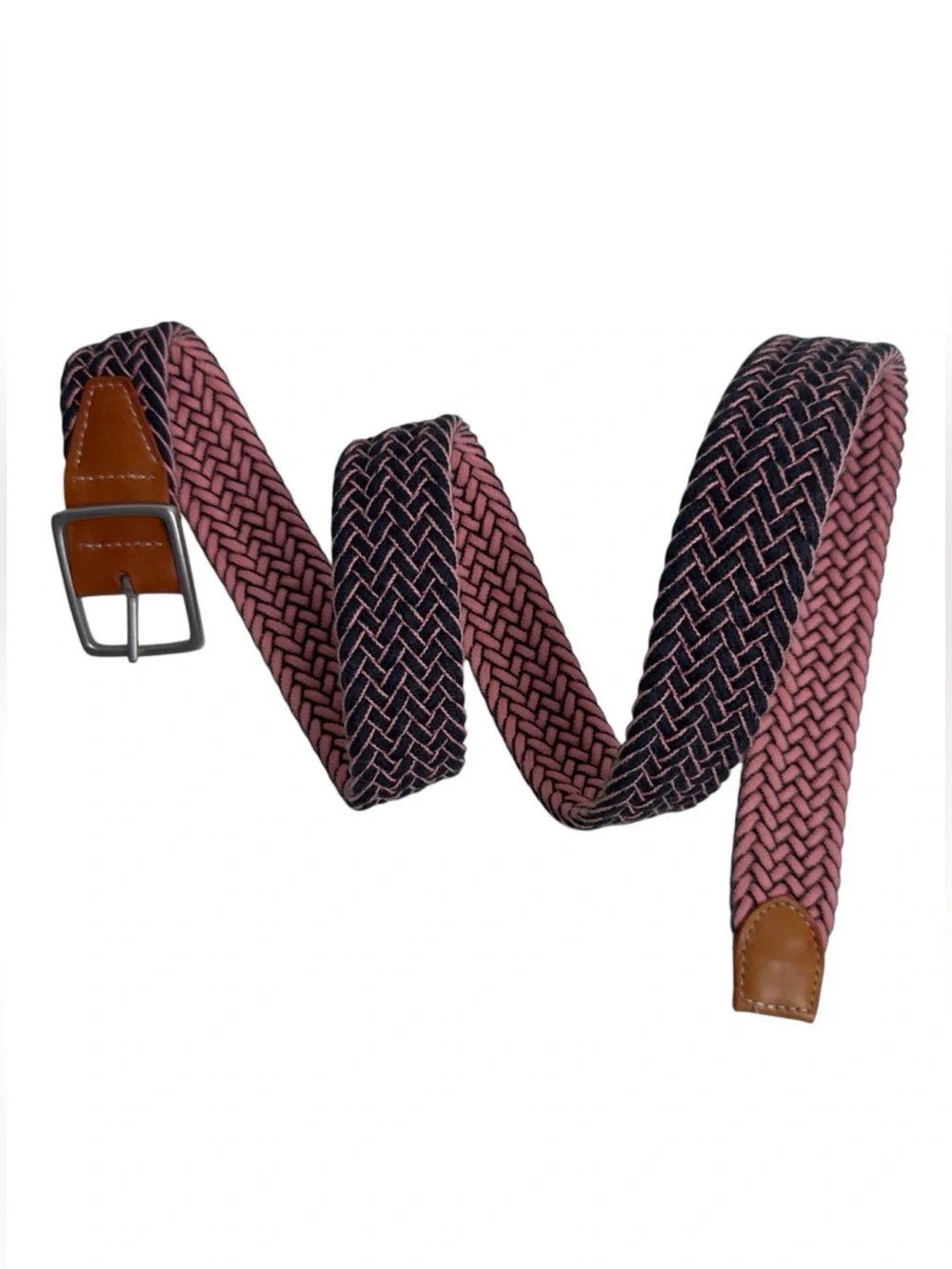 Men’s Braided Stretch Belt Navy & Pink Woven Design